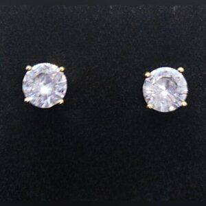 Gold Tone Cubic Zirconia Stud Earrings 7mm Round Classic